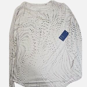 Apt. 9 Shirt Womens Large White Polka‎ Dot Long Sleeve Crewneck Soft Tee Top